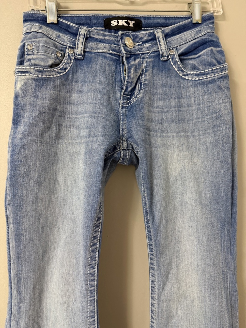 SKY Y2K Flare Jeans Skull Rhinestone Pockets Size 3/4